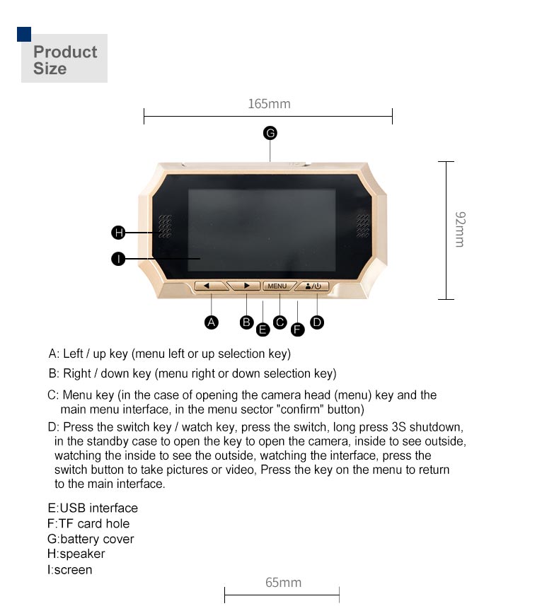 4.3 inch smart electronic cat's eye. doorbell camera 